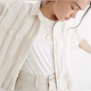 Madewell Beige Cream Striped Linen Blend Button Up Top Medium